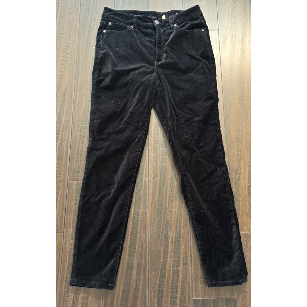 Soft Surroundings Pants Womens 6 Velvet Velour Pants Black Skinny Ankle Comfort